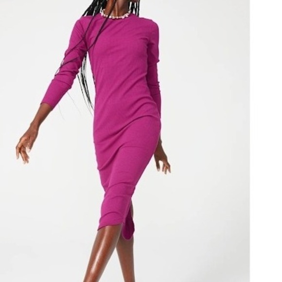 Terez Ribbed‎ Midi Dress Long Sleeve Travel Comfort Dress Black Raspberry S - Picture 1 of 12